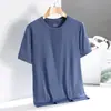 Camiseta de Seda de Gelo de Verão Masculina Gola Redonda Secagem Rápida Roupa Manga Curta Fina Respirável Meia-manga Tamanho Grande Top Masculino Esportivo Solto Tendência