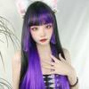 Peruca Harajuku Feminina Longa Lisa Com Mechas e Tingida Corte Princesa Cobertura Total da Cabeça Cor Gradiente Aji Cabelo Longo Três Facas Qi