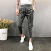 Pantalones casuales a rayas para hombre, pantalones cortos ajustados de primavera y otoño para hombre, pantalones adelgazantes con puntera, pantalones Harlan