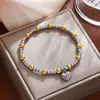 Pulsera de Acero Inoxidable con Cordón Elástico y Colgante de Corazón, Estilo Ins de Nueva Moda Transfronterizo, Regalo Especial para Novia en el Festival Qixi