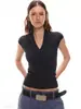 Top de verano de punto para mujer, estilo "old money" vintage francés, cuello en V, manga corta, elegante y versátil para ir al trabajo, camiseta simple y versátil de seda de hielo