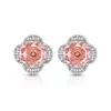 Brincos de Tarraxa Coloridos em Formato de Trevo com Corte Rosa e Diamante de Alto Carbono Brilhante, Brincos de Trevo da Sorte para Transmissão ao Vivo