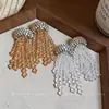 Pendientes de botón redondos con borla incrustados con pedrería estilo palacio retro para mujer joyería para orejas de lujo ligero alta gama diseño sentido nicho