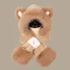 Lindo Sombrero de Oso con Bufanda para Otoño e Invierno Mujeres Felpa Engrosada Circunferencia de Cabeza Grande Mostrando la Cara Protección para Orejas Pequeñas Bufanda de Cuello a Prueba de Viento Sombrero
