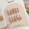 Adesivos de Unha Artística Borboleta Rosa com Glitter Formato Escada com Diamante Grande 24 Peças Luxo Leve Resistente Acabados Adesivos de Unha Postiça Em Estoque Atacado