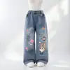 Calça Feminina 2026 Primavera Novo Estilo Jeans Infantil Calça de Perna Larga Solta para Crianças Maiores Estilo Coreano Casual Calça Reta