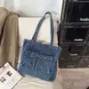 Bolsa Tote Jeans Simples de Grande Capacidade 2026 Verão Nova para Trabalho Deslocamento Cor Sólida Casual de Ombro/Mão Feminina