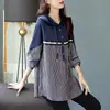 Moletom Solto Casual Novo Estilo com Capuz Primavera e Outono Listrado Emagrecedor Pulôver Top 2025 Patchwork Manga Longa Versão Coreana