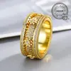 Anillo de Engranaje Giratorio Full Diamante de Venta Caliente Transfronterizo con Diseño de Cielo Estrellado Giratorio, Anillos de Pareja para Hombres y Mujeres, Joyería de Moda al por Mayor