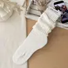 Calcetines transpirables estilo japonés de patchwork para mujer, otoño e invierno, tejido grueso con hilo texturizado, color liso, calcetines largos, calcetines versátiles para la pantorrilla