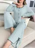 Cardigan de Pijama de Mujer Nuevo Transfronterizo Europeo y Americano Más Vendido en Amazon Costilla Cepillada Cómodo Transpirable Conjunto de Ropa para el Hogar