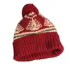 Chapéu de Lã com PomPom de Pelo para Mulheres Outono e Inverno Chapéu de Tricô Retro Fair Isle Esqui à Prova de Vento Chapéu Festivo Pulôver
