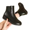 Novo Modelo Outono/Inverno 2026 Botas Femininas de Algodão com Forro de Lã, Couro Macio, Quentes, Antiderrapantes, Solado Macio, Botas Curtas para Idosos, Sapatos de Couro para Idosos