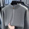 Suéter Espeso de Invierno Nuevo Estilo para Hombre con Media Cremallera y Forro de Lana Moda Juvenil Todo en Uno Cálido de Lana Tejido Capa Base