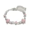 Pulsera con Lazo de Sakura, Estilo de Lujo Ligero de Nicho, Circonita Rosa de Alta Gama, Fresca y Elegante, Joyería de Amistad, Pulsera de Moda