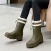 Botas de Lluvia para Mujer 2026 Modelo Nuevo de Tacón Alto Moda Versátiles Impermeables Antideslizantes Botas de Lluvia para Exteriores Senderismo Camping Zapatos de Agua Tendencia