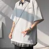 Camiseta Manga Curta Patchwork Color Blocking Falsa Duas Peças para Homem, Tendência de Verão Estilo Americano Solta Cleanfit Camiseta Meia Manga para Casal