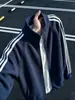 Chaqueta cárdigan con patrón de escamas de dragón a rayas retro americana para hombre, nuevo diseño de principios de otoño, sudadera con cuello alto, chaqueta para pareja