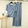 Traje de verano con diseño irregular, nueva camiseta con volantes y lazo, pantalones casuales de pierna ancha de nicho para mujer, cuello redondo, manga media