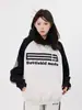 Sudadera con Capucha de Rayas Bloque de Color Estilo Americano para Hombres y Mujeres, Tendencia Nacional Otoño e Invierno Holgada Casual Sudadera Superior para Parejas