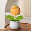 Plantas Verdes Simuladas Tricotadas à Mão, Vasos de Flores Rosa Tricotados Feitos à Mão, Enfeites de Carro de Fio Acabado DIY, Buquês