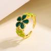 Versión coreana de anillo de flor fresca estilo pastoral dulce de bosque creativo anillo abierto de flor verde de pegamento de gota al por mayor