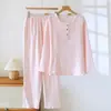 Conjunto de Algodão Puro de Primavera e Outono de Manga Comprida Masculino Novo Tamanho Grande Pulôver Casual Algodão Roupa de Casa Pijama Estilo Feminino