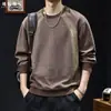 Moletom Pesado Gola Redonda "Textura Splicing" Masculino Primavera Outono Color Blocking Marca Tendência Solto Casual de Alta Qualidade Peça Externa
