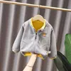 Roupa de inverno top com forro de fleece nova roupa de bebê e criança estilo ocidental menino outono e inverno casaco cardigã de fleece polar animal manga longa