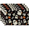 Mantel de Lino Transfronterizo Nuevo Tema de Halloween Celebración Aislamiento Térmico Estera Estampado Divertido de Fantasma Calabaza Decoración