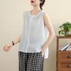 En stock Chaleco Artístico de Algodón y Lino para Mujer Verano Nuevo Suelto Ropa Exterior Camiseta Básica sin Mangas Cárdigan Top