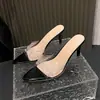 Sandalias de tacón de aguja con pedrería transparente, nueva colección 2026, tallas grandes, estilo europeo y americano, primavera/verano, color liso, sandalias de tacón alto de punta para mujer