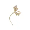 Diseño Europeo y Americano Transfronterizo de Clip para Oreja con Borla de Flor de Mariposa con Goteo de Aceite de Circonita, Brazalete para Oreja sin Perforación, Pendientes Elegantes para Mujer