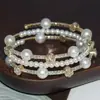 Pulsera de Perlas de Moda Europea y Americana Transfronteriza Pulsera de Cristal Pulsera de Enrollado Multicapa Pulsera de Diamantes de Garra de Tres Filas