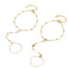 Corrente de dedo cravejada com quadrados de zircônia e pulseira de corrente de contas, moda europeia e americana chique, joias de aço inoxidável 18k de luxo leve