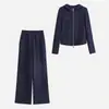 Garantía de Calidad Sin Bolitas Conjunto de Dos Piezas Reductor de Edad Estilo Coreano para Mujeres de Mediana Edad Primavera/Otoño Nuevo Estilo Chaqueta Adelgazante Conjunto de Pantalones de Pierna Ancha