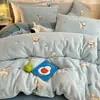 Juego de ropa de cama de cuatro piezas de terciopelo de leche grado A, que incluye una funda de edredón de vellón de coral, una sábana bajera gruesa y acolchada, y una sábana ajustable, adecuado para dormitorios, juego de tres piezas de invierno