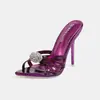 Zapatos simples de mujer con tiras finas multicolor y punta fina inspirados en celebridades, sandalias de tacón alto con hebilla de diamante de talla grande para uso en exteriores