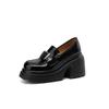 Zapatos Casuales de Charol Impermeables con Plataforma y Tacón Ultra Alto de 10 cm para Mujer 2026 Primavera Punta Redonda Suela Gruesa Tacón Grueso Mocasines con Hebilla
