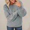 Nuevos Tejidos de Punto de Otoño e Invierno Transfronterizos Europeos y Americanos Cálidos y Versátiles Tejidos de Punto de Color Puro Amazon Jersey Cuello Redondo Trenzado Tops