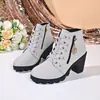 Botas Martin de cordones para mujer de talla grande con tacón grueso, de estilo europeo y americano, con pedrería, para otoño e invierno, comercio exterior, nuevas botas cortas de moda transfronteriza