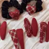 Presilha de cabelo de tecido xadrez vermelho de Ano Novo, presilha lateral para franja com toque de luxo, presilha para cabelo liso, acessório de cabelo