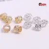 Oro de 14K Zirconia Micro-pavimentada Espaciadores en Forma de Espiga de Trigo Agujero Grande Cuentas Redondas de Pluma Material de Cuerda Trenzada Accesorios para Joyería DIY