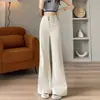 Pantalones de mezclilla estilo Hong Kong para mujer, modernos, forrados de polar, nuevos para otoño e invierno 2026, corte slim fit, acampanados, color azul y blanco, pantalones de pierna recta modernos