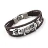 Pulseira de Couro Multicamadas com Coruja Vintage para Homens Joia de Mão Tecida em Liga de Metal Estilo Europeu e Americano Pulseira Personalizada Atacado em Estoque