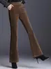 Pantalones de pana de talla petite, ligeramente acampanados, para mujer, nueva colección otoño/invierno 2026, de tiro alto, talla grande, pantalones casuales para mujeres de mediana edad