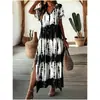 2026 Nuevo Vestido Largo de Manga Corta con Cuello en V Tie-dye Moda Transfronteriza Europea y Americana Vestido Casual