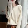 Novedades Otoño/Invierno 2026 Primera Línea Ropa Lista para Usar Andy Terciopelo Dobladillo Enrollado Cuello Redondo Tejido Manga Larga Mujer Color Liso Camiseta Base