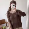 Camiseta base de cuello en V para mujer, abrigo fino y transpirable para primavera y otoño, suéter de manga larga, nuevo modelo 2026, tejido de punto holgado y versátil