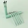 Set de 5 brochas de maquillaje con cerdas suaves: pincel para sombras de ojos, pincel para difuminar, pincel para corrector, pincel para labios, pincel para cejas, pinceles portátiles con recipiente de almacenamiento